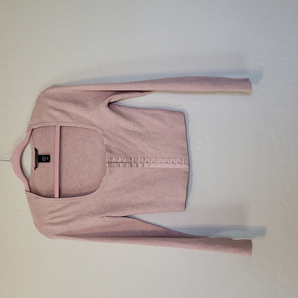 Victoria's Secret Ribbed Long Sleeve Crop Top Blush eye hook Closure Size M